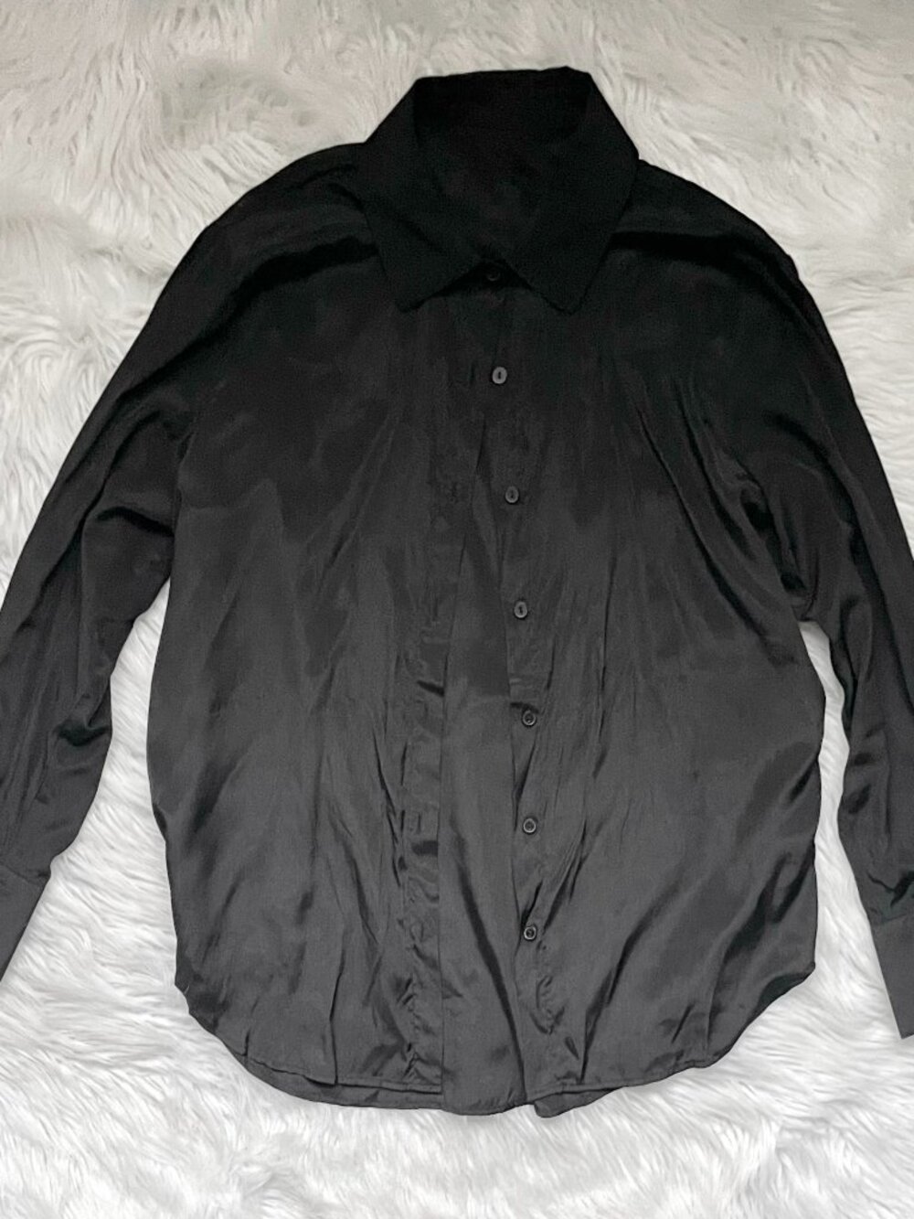 black silky long sleeve button up collared shirt oversized Small/Medium